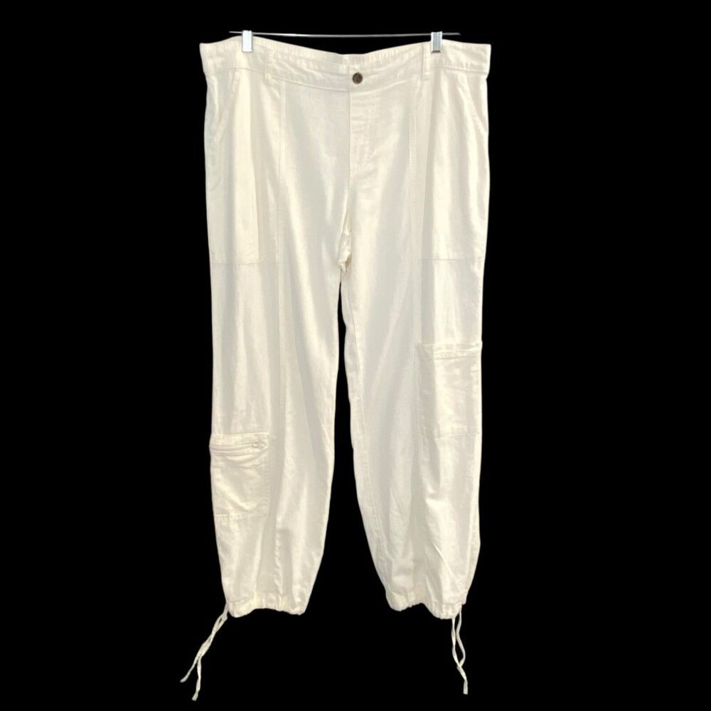 SINCERELY JULES Women Linen‎ Blend Cargo Jogger Pants Sz XL Ivory Resort 80-36